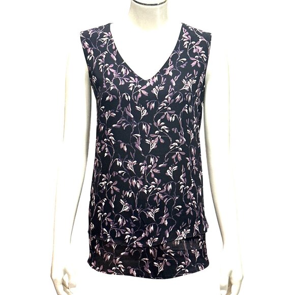 Zac & Rachel Tops - Zac And Rachel Size Small Black Purple Floral V Neck Sleeveless Blouse Tank Top